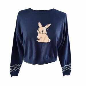 Charming Navy Sweater with Bunny Motif